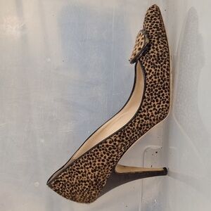 Oscar de la Renta Pointy Toe Calf Hair Leopard Pumps Heels Size 38 7.5 -8